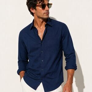 Mr Turk Men's Button up Shirt Textured Navy Blue cotton size Medium